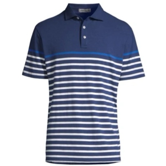 Peter Millar Golf Athena Striped Short Sleeve Polo Shirt Navy White sz L - Picture 6 of 15